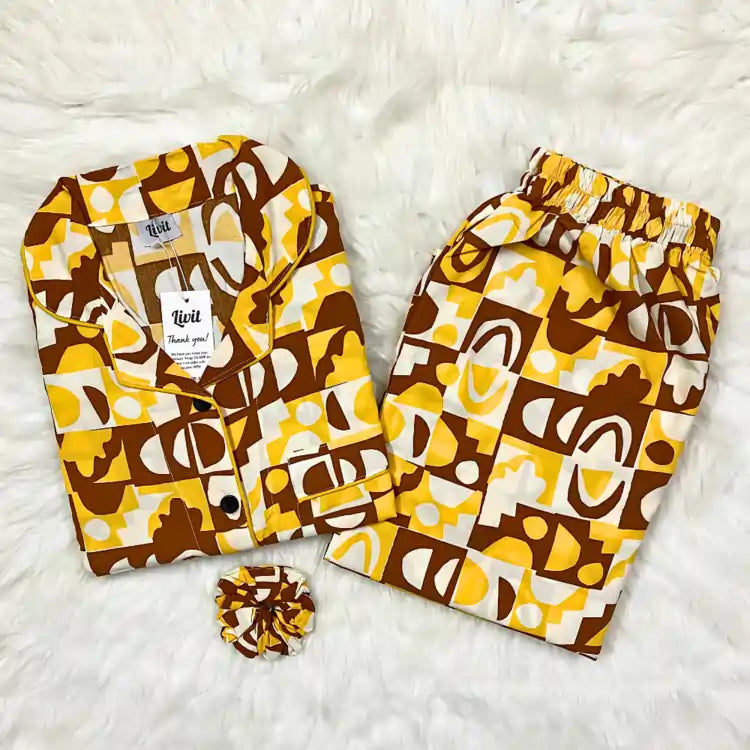 BROWN PRINTED PJ SET
