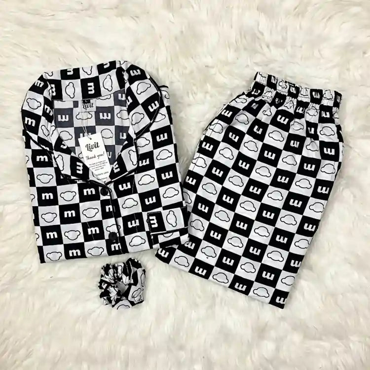 WHITE PRINTED PJ SET