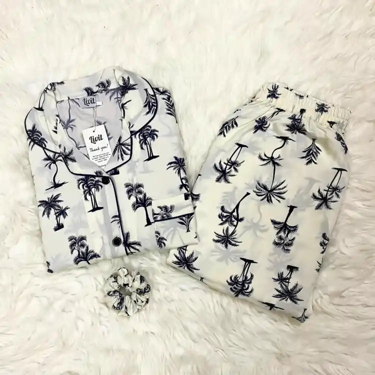 WHITE PRINTED PJ SET