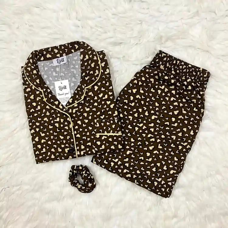 BROWN PRINTED PJ SET