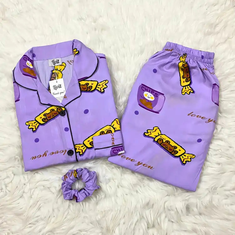 PURPLE PRINTED PJ SET