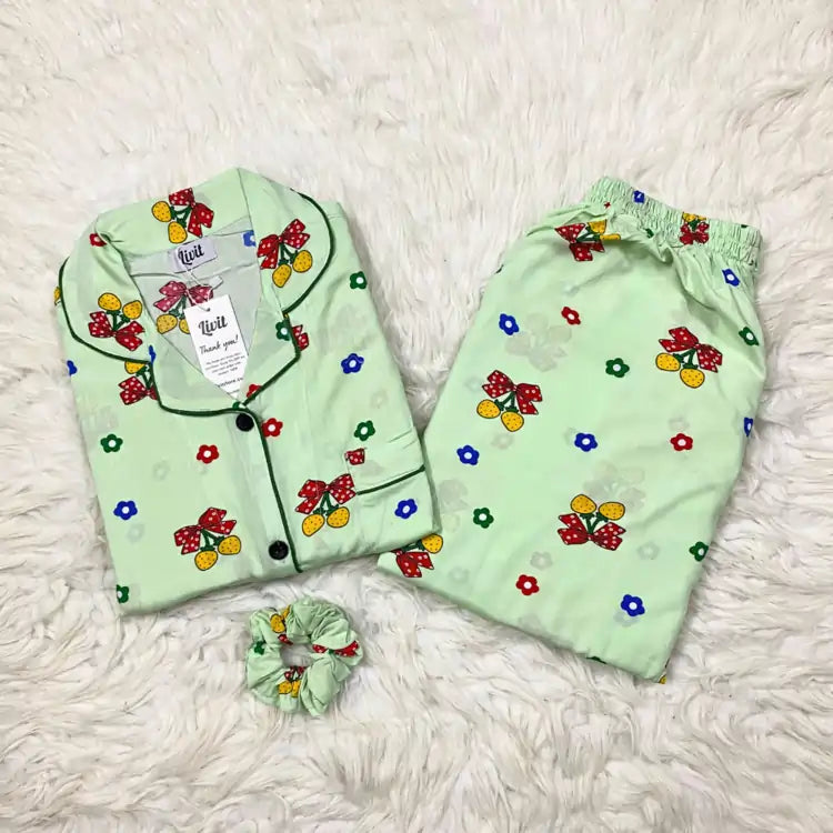 GREEN PRINTED PJ SET