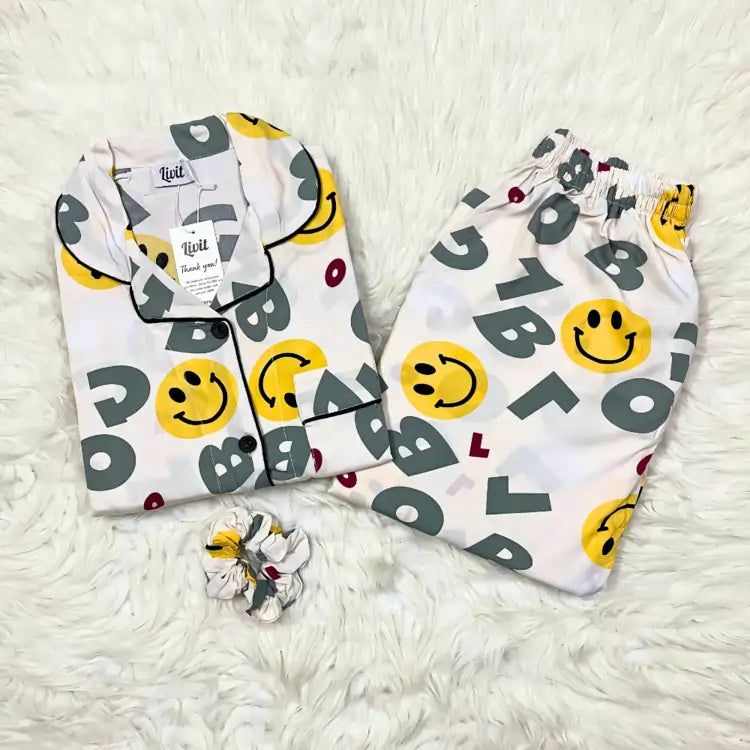 WHITE PRINTED PJ SET