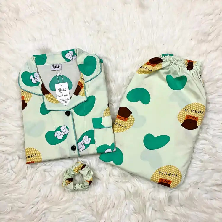 GREEN PRINTED PJ SET