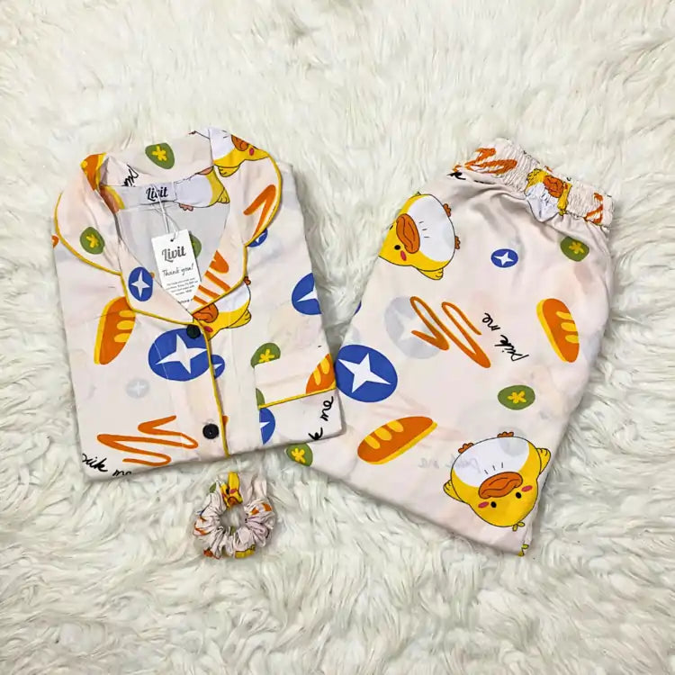 WHITE PRINTED PJ SET