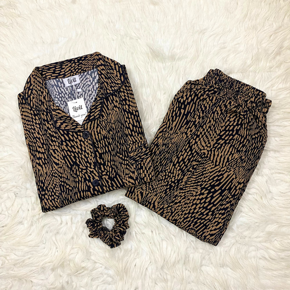 BROWN PRINTED PJ SET
