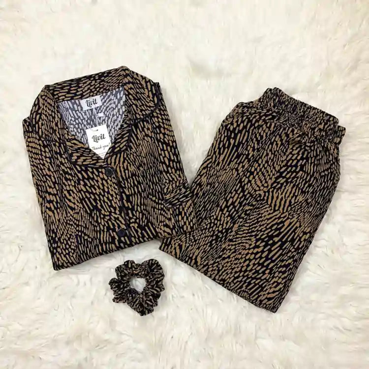 BROWN PRINTED PJ SET