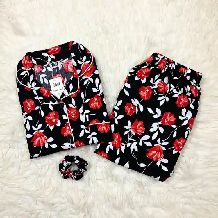 BLACK PRINTED PJ SET