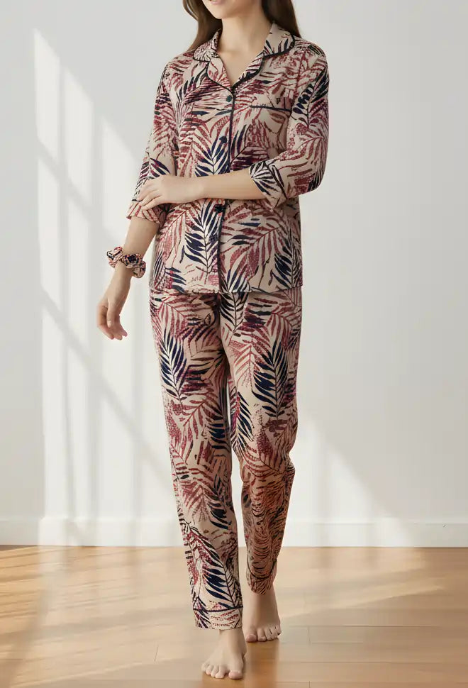 BEIGE PRINTED PJ SET