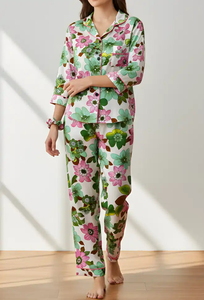 WHITE PRINTED PJ SET