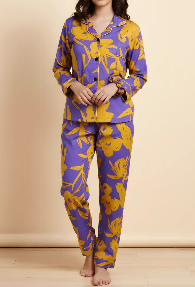 MINOR FAULT PURPLE PRINTED PJ SET