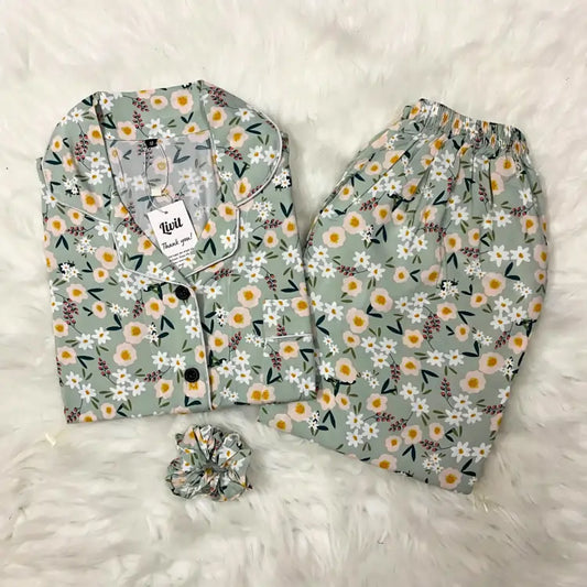 GREEN PRINTED PJ SET