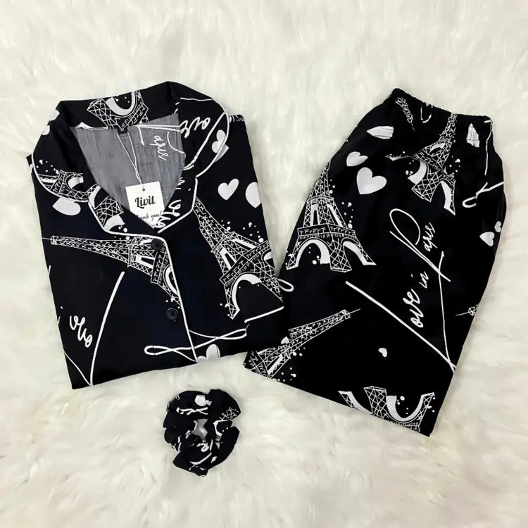 BLACK PRINTED PJ SET