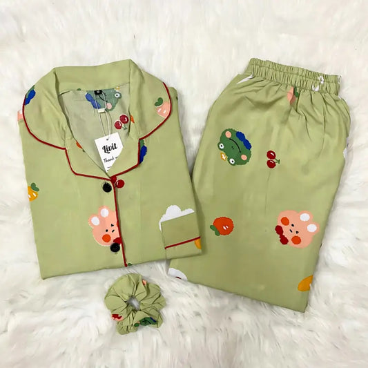 GREEN PRINTED PJ SET