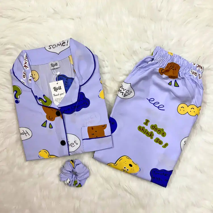 LIGHT BLUE PRINTED PJ SET