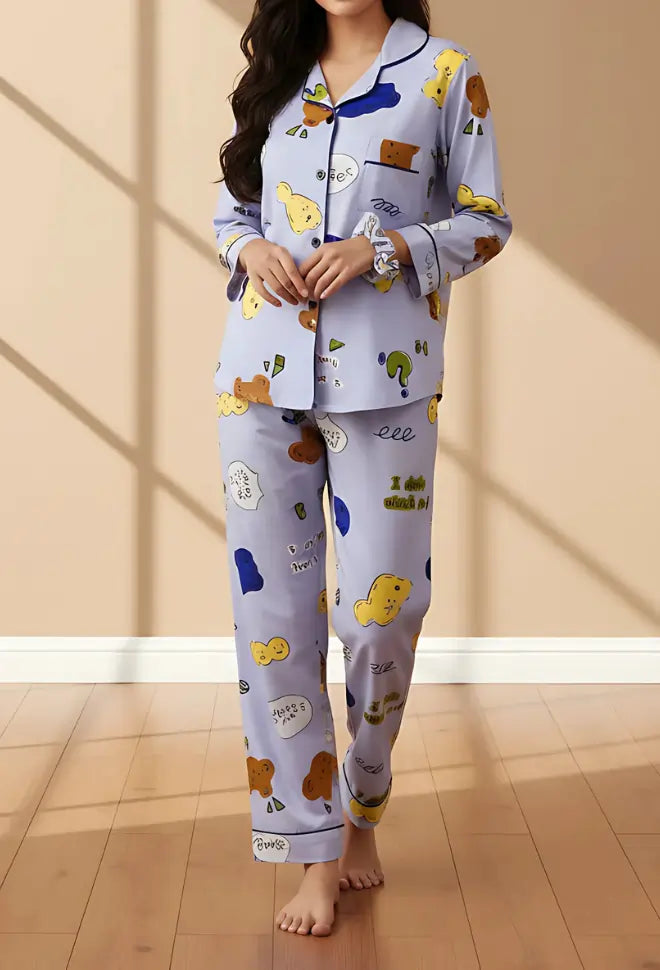 LIGHT BLUE PRINTED PJ SET
