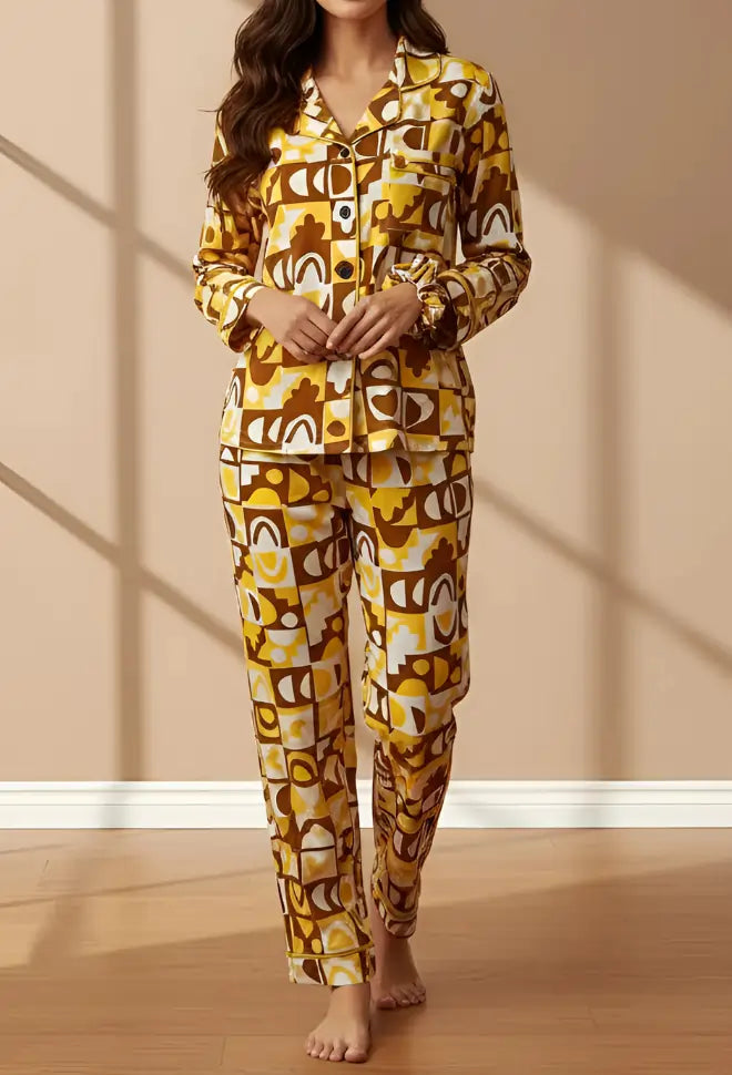 BROWN PRINTED PJ SET