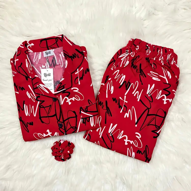 RED PRINTED PJ SET