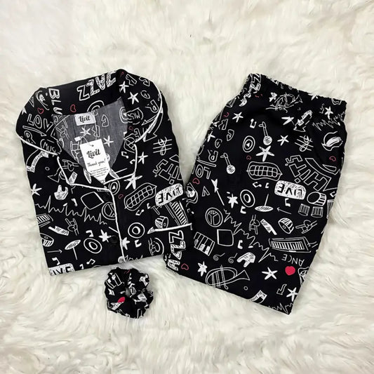 BLACK PRINTED PJ SET