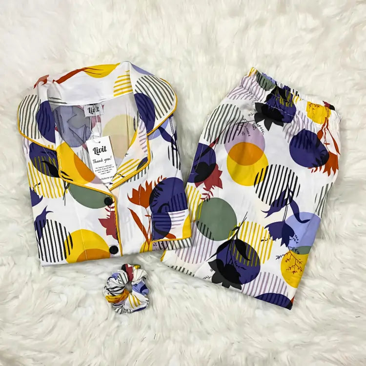 WHITE PRINTED PJ SET