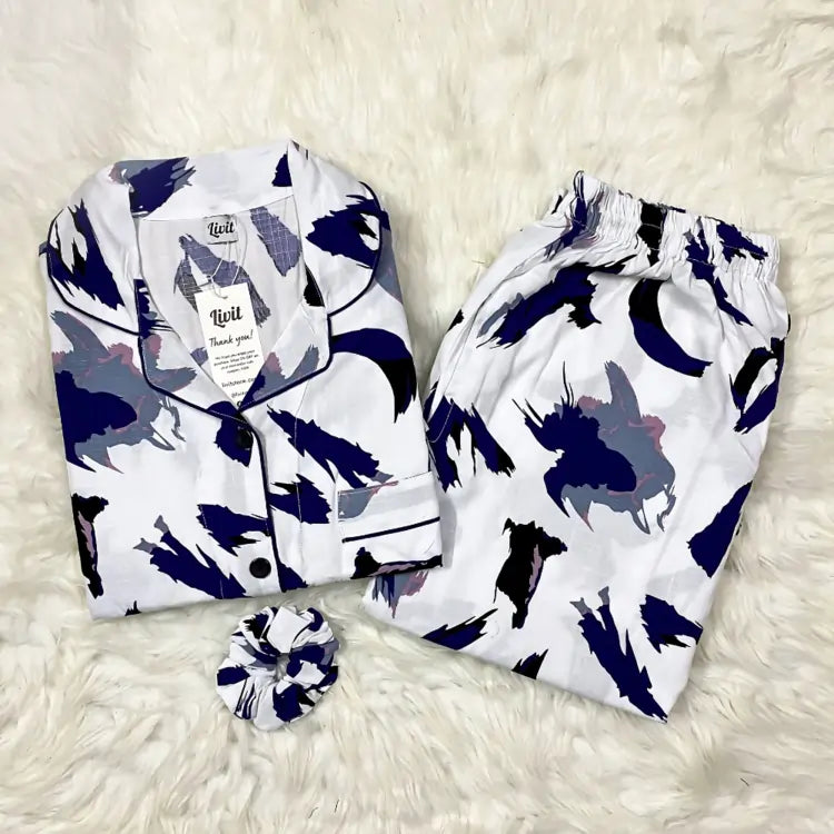 WHITE PRINTED PJ SET