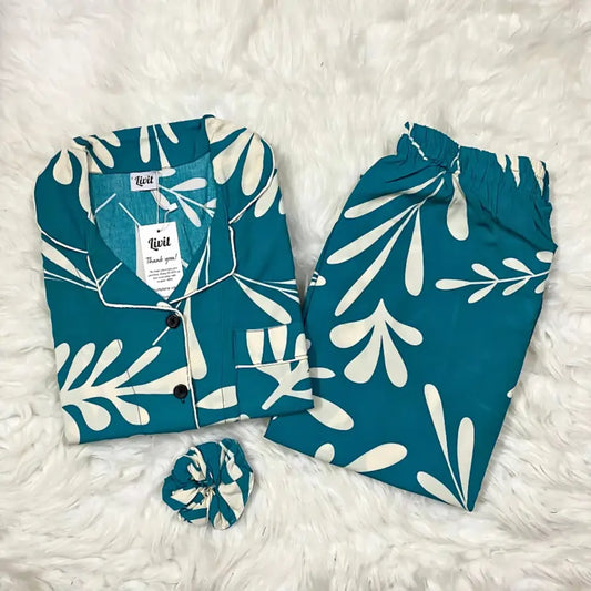GREEN PRINTED PJ SET