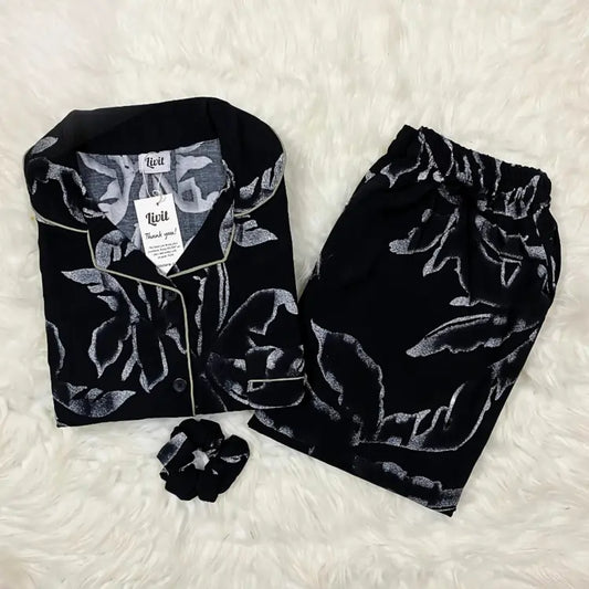 BLACK PRINTED PJ SET
