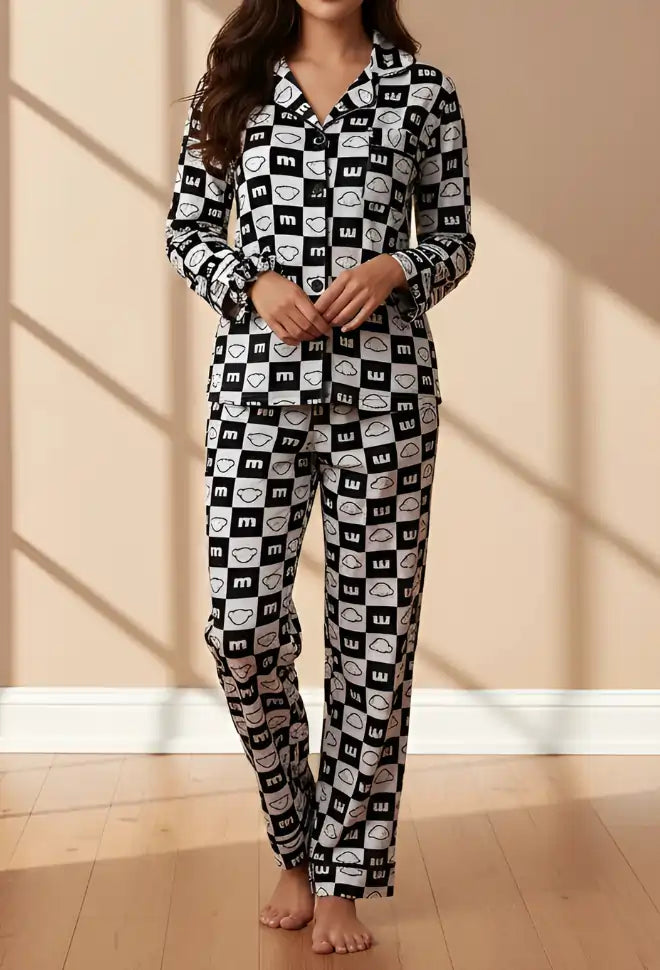 WHITE PRINTED PJ SET