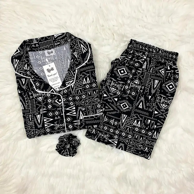 BLACK PRINTED PJ SET