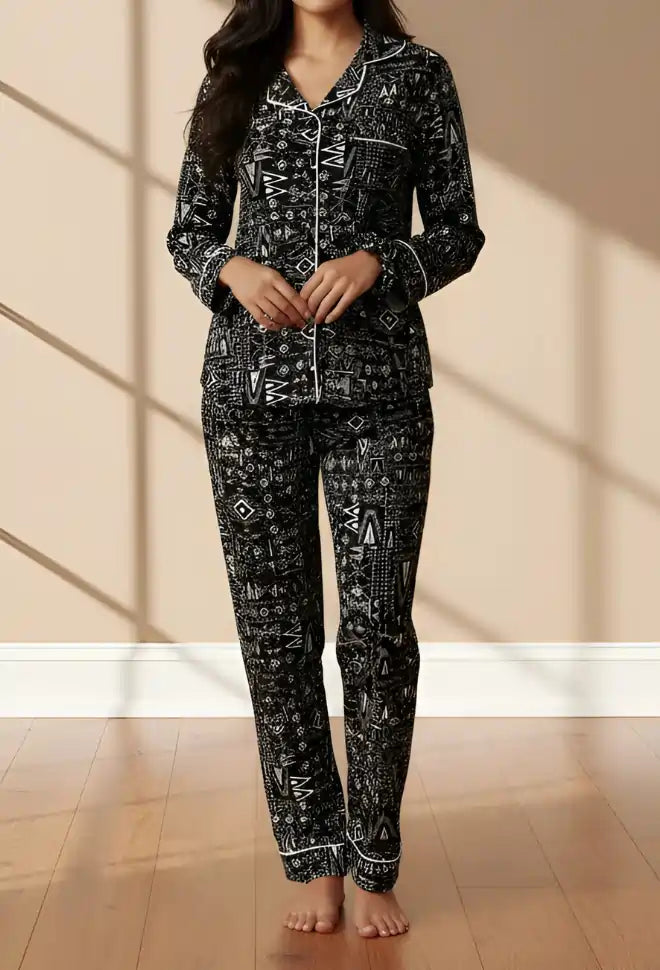 BLACK PRINTED PJ SET