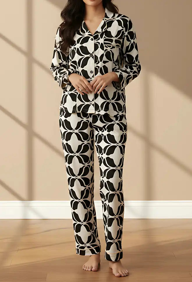 WHITE PRINTED PJ SET