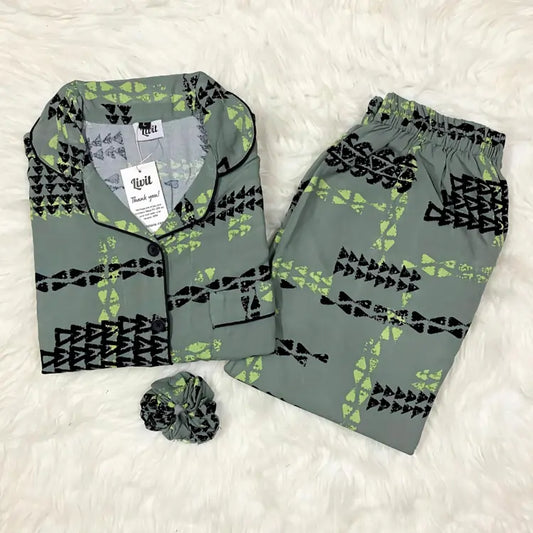GREEN PRINTED PJ SET