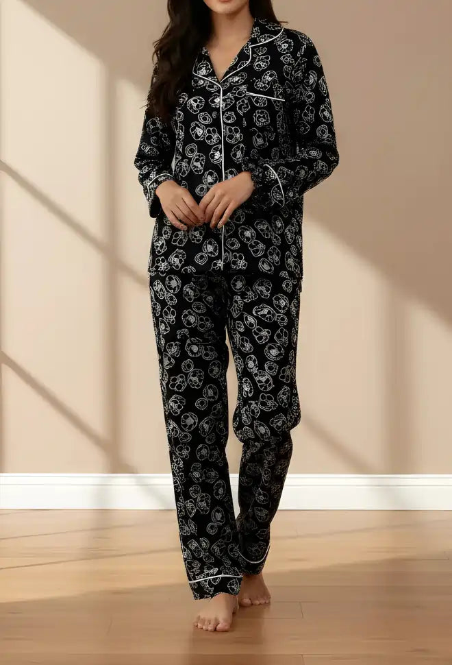 BLACK PRINTED PJ SET