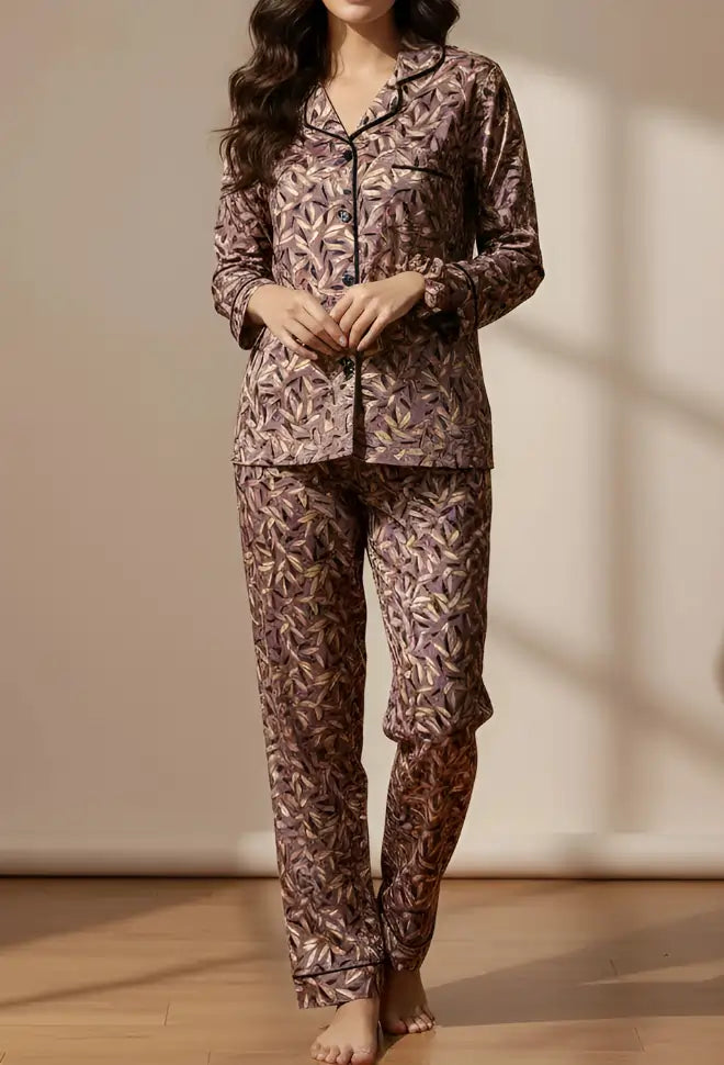 LIGHT BROWN PRINTED PJ SET