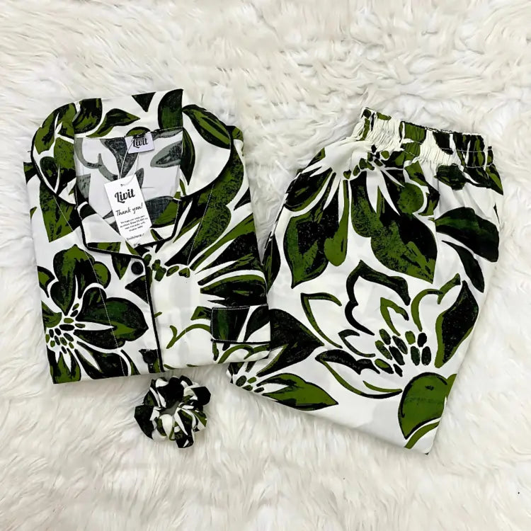 WHITE PRINTED PJ SET
