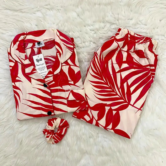 PEACH PRINTED PJ SET