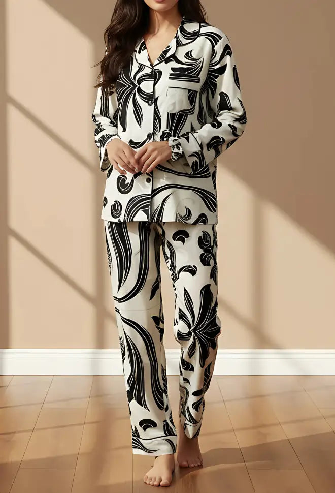 WHITE PRINTED PJ SET