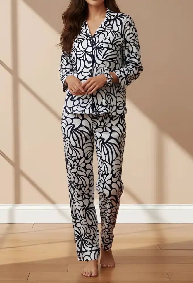 WHITE PRINTED PJ SET