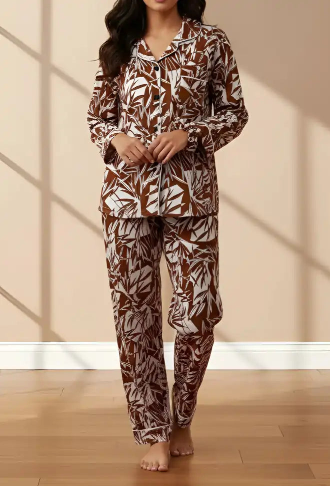 BROWN PRINTED PJ SET