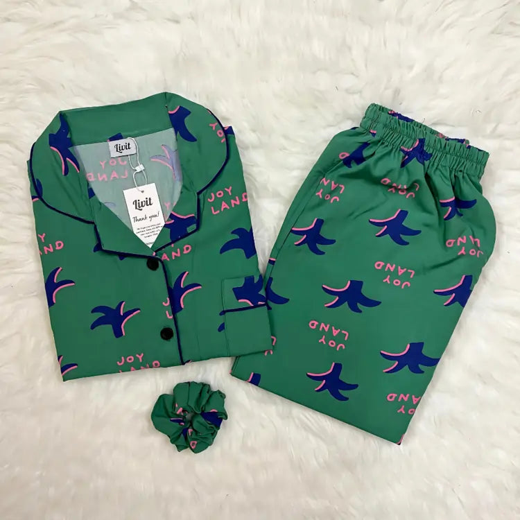 GREEN PRINTED PJ SET