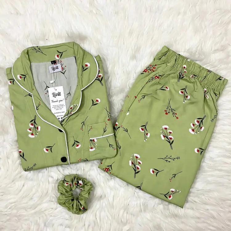 GREEN PRINTED PJ SET
