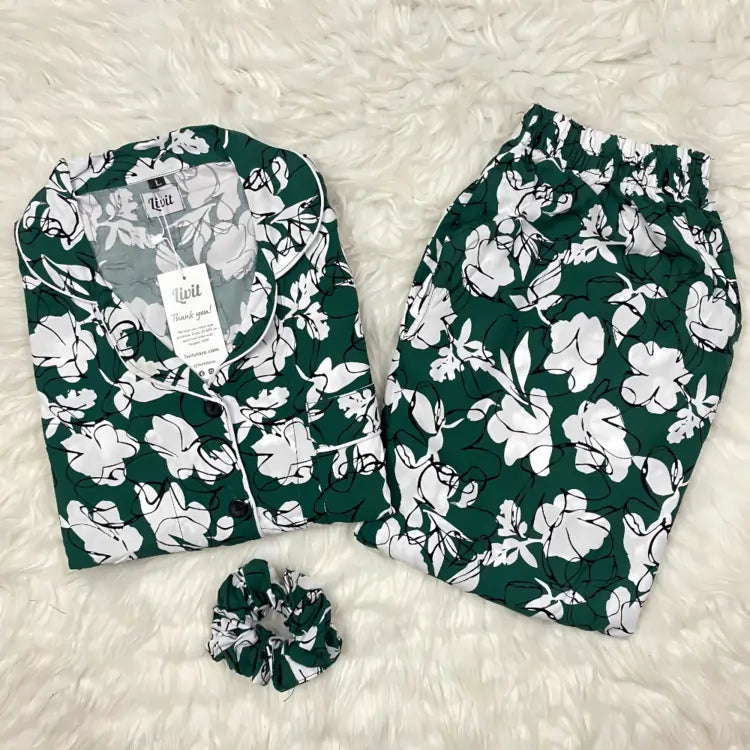 GREEN PRINTED PJ SET