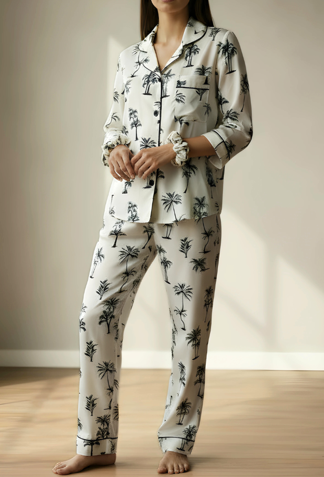 WHITE PRINTED PJ SET