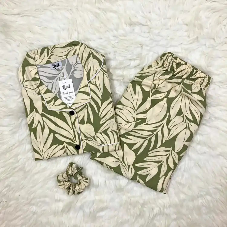 GREEN PRINTED PJ SET
