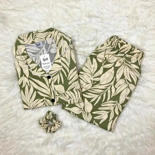 GREEN PRINTED PJ SET