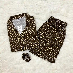 BROWN PRINTED PJ SET