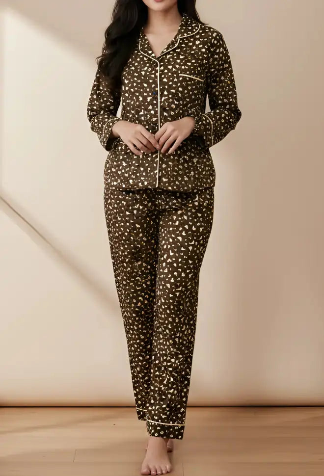 BROWN PRINTED PJ SET