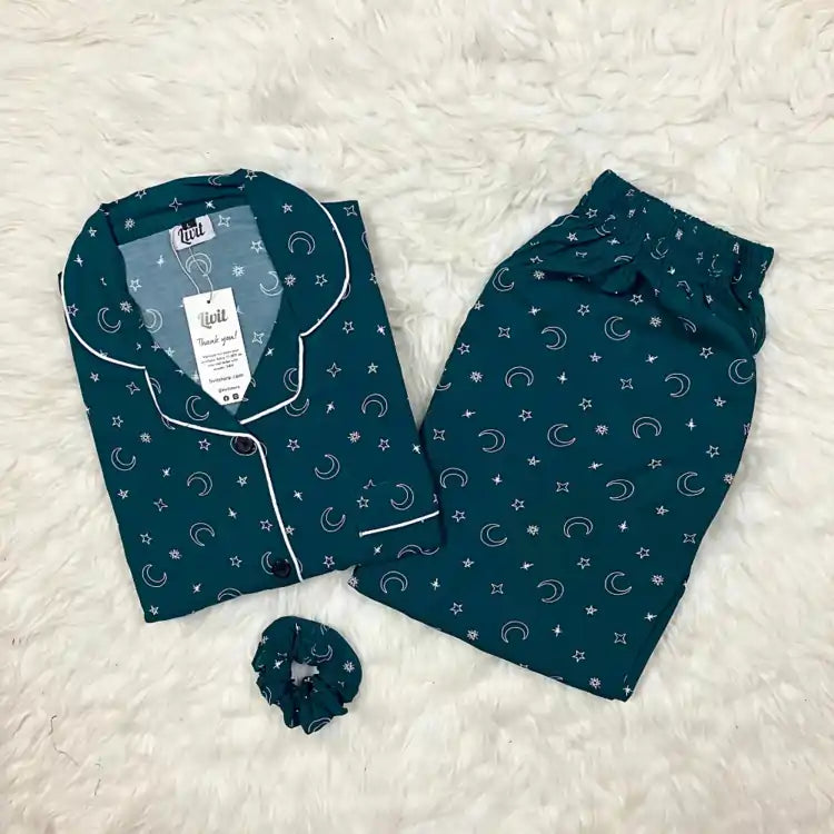 GREEN PRINTED PJ SET