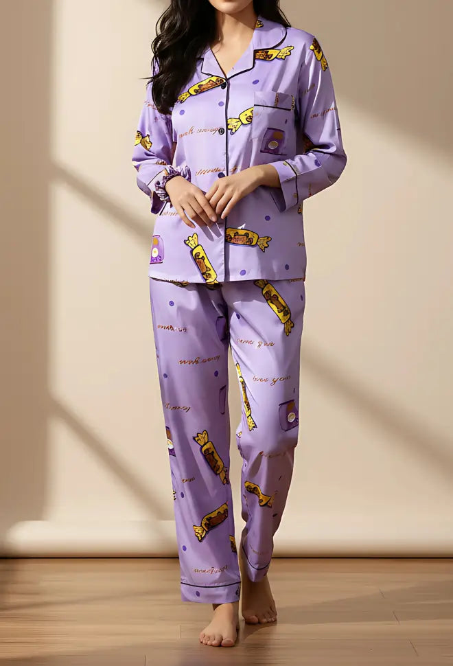 PURPLE PRINTED PJ SET