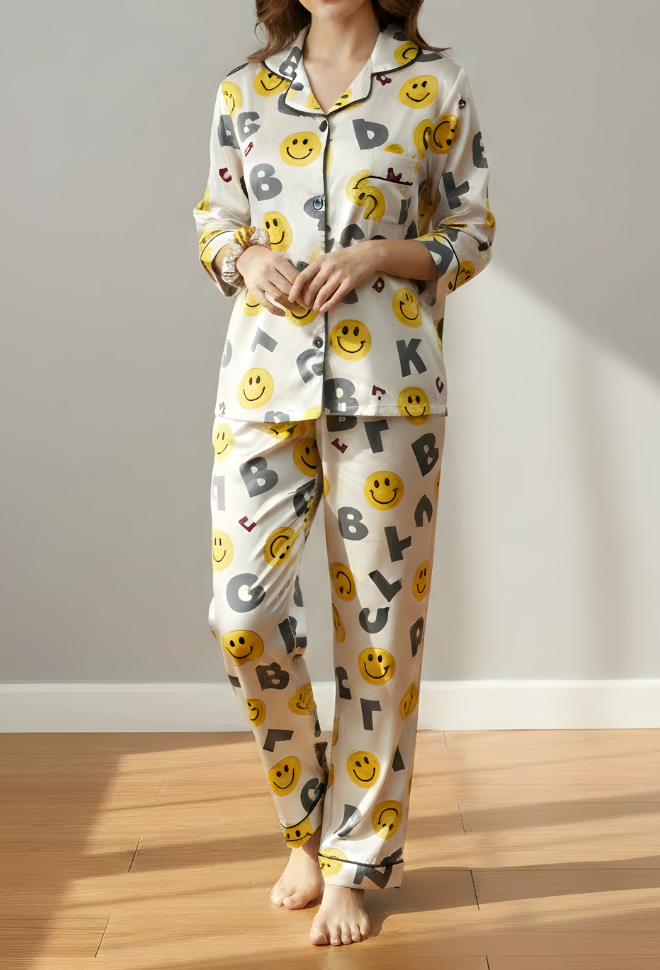 WHITE PRINTED PJ SET